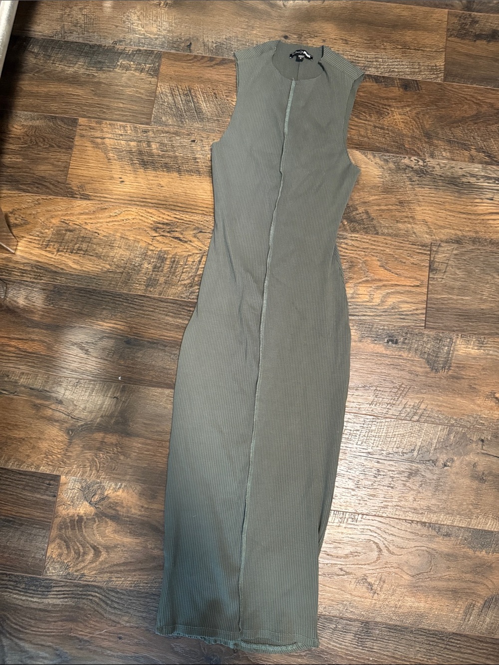 Fashion Nova Sleeveless Ribbed Maxi Dress in Olive